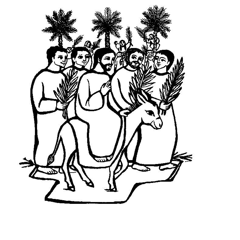 La entrada de Jes&uacute;s en Jerusal&eacute;n recibido con palmas y olivos